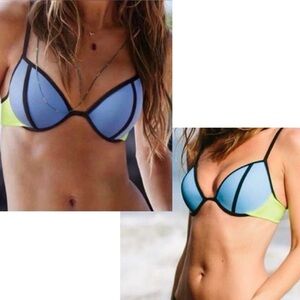 Victoria’s Secret blue neon yellow color block THE FABULOUS bikini top 34DD